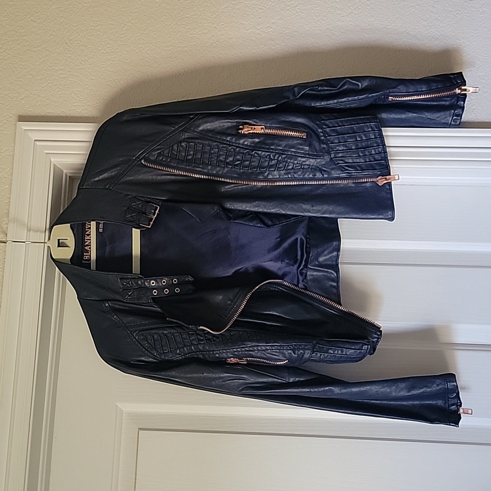 BlankNYC Navy Faux Leather Moto Jacket S